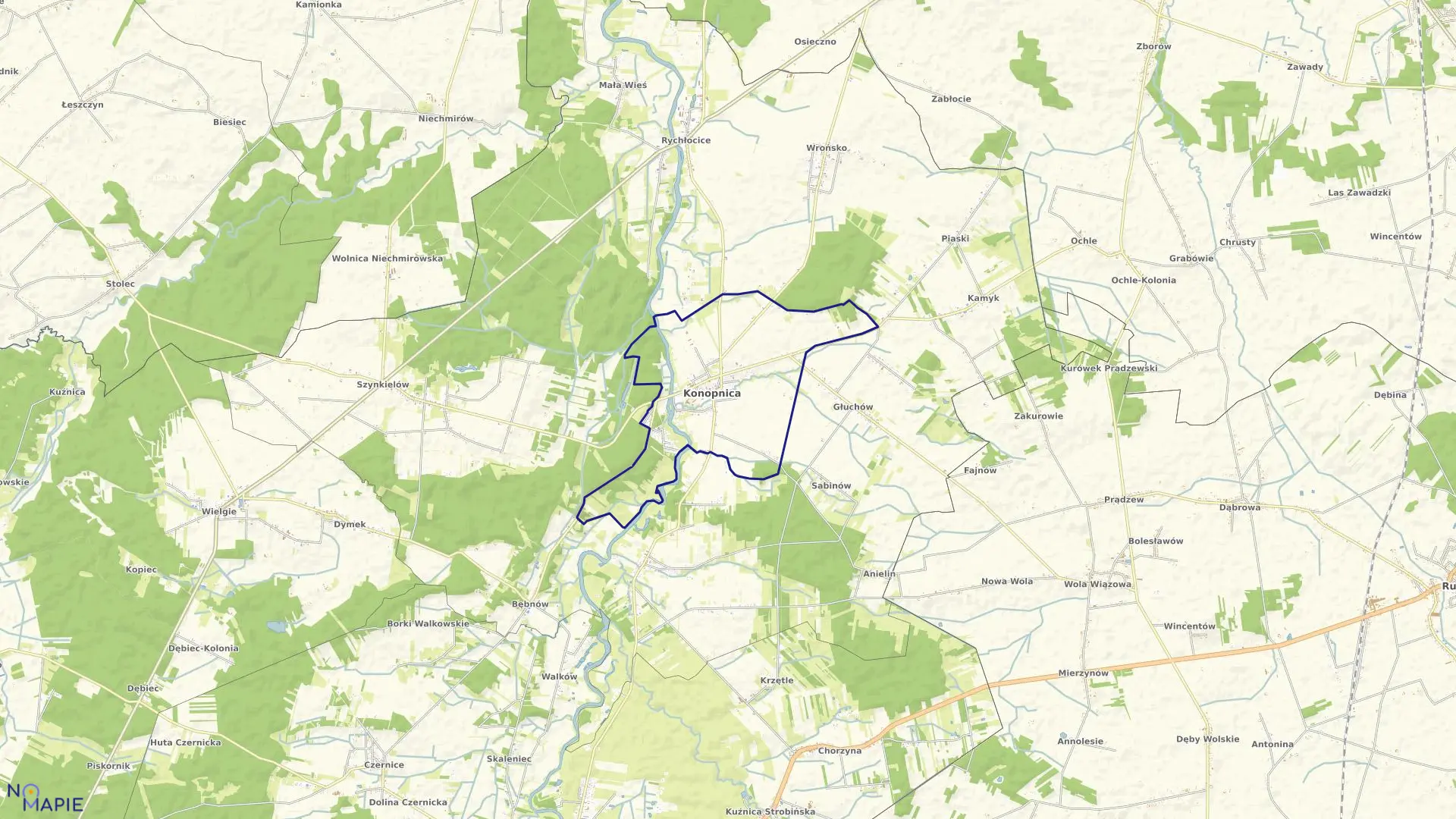 Mapa obrębu KONOPNICA w gminie Konopnica