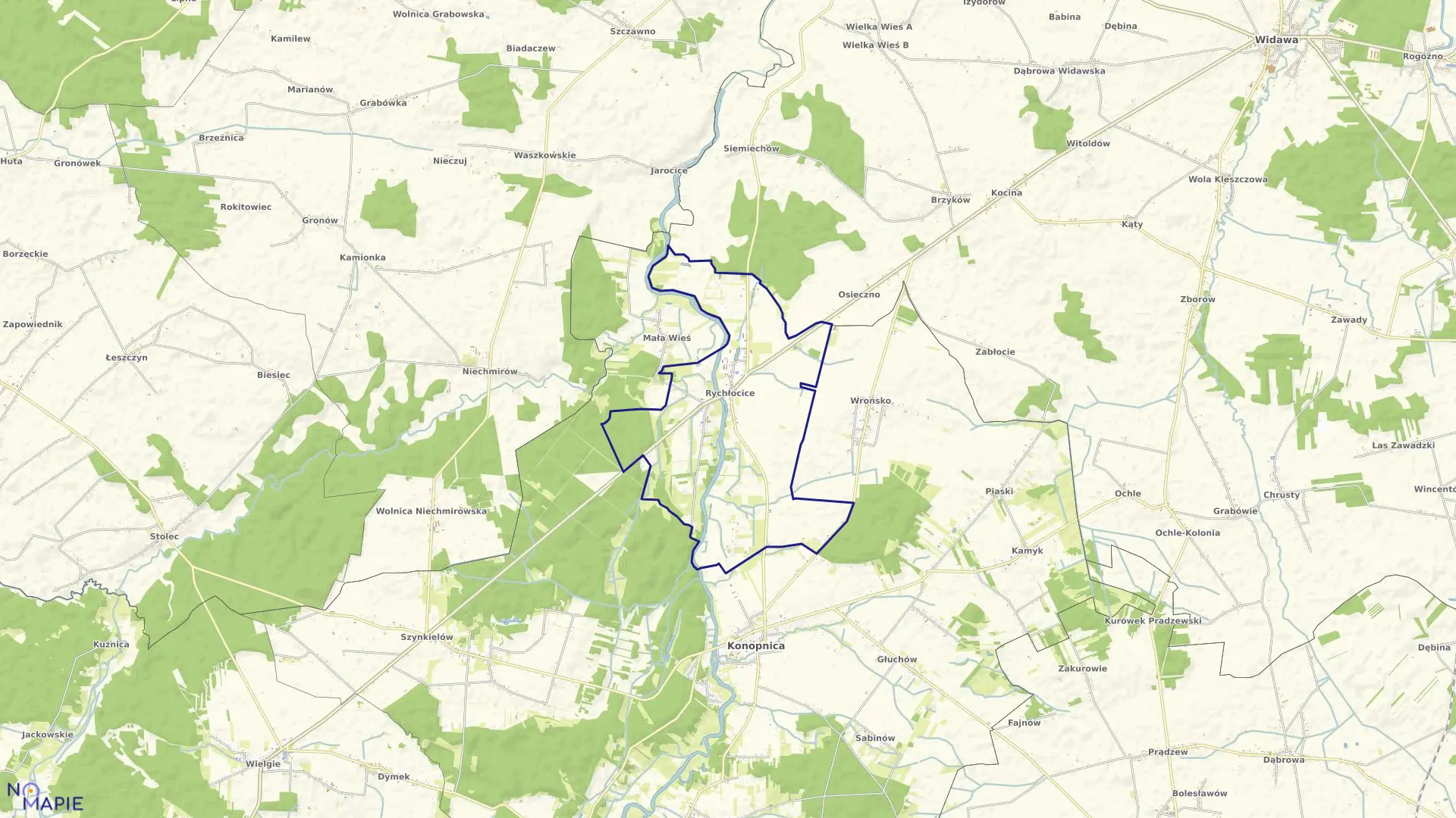 Mapa obrębu RYCHŁOCICE w gminie Konopnica