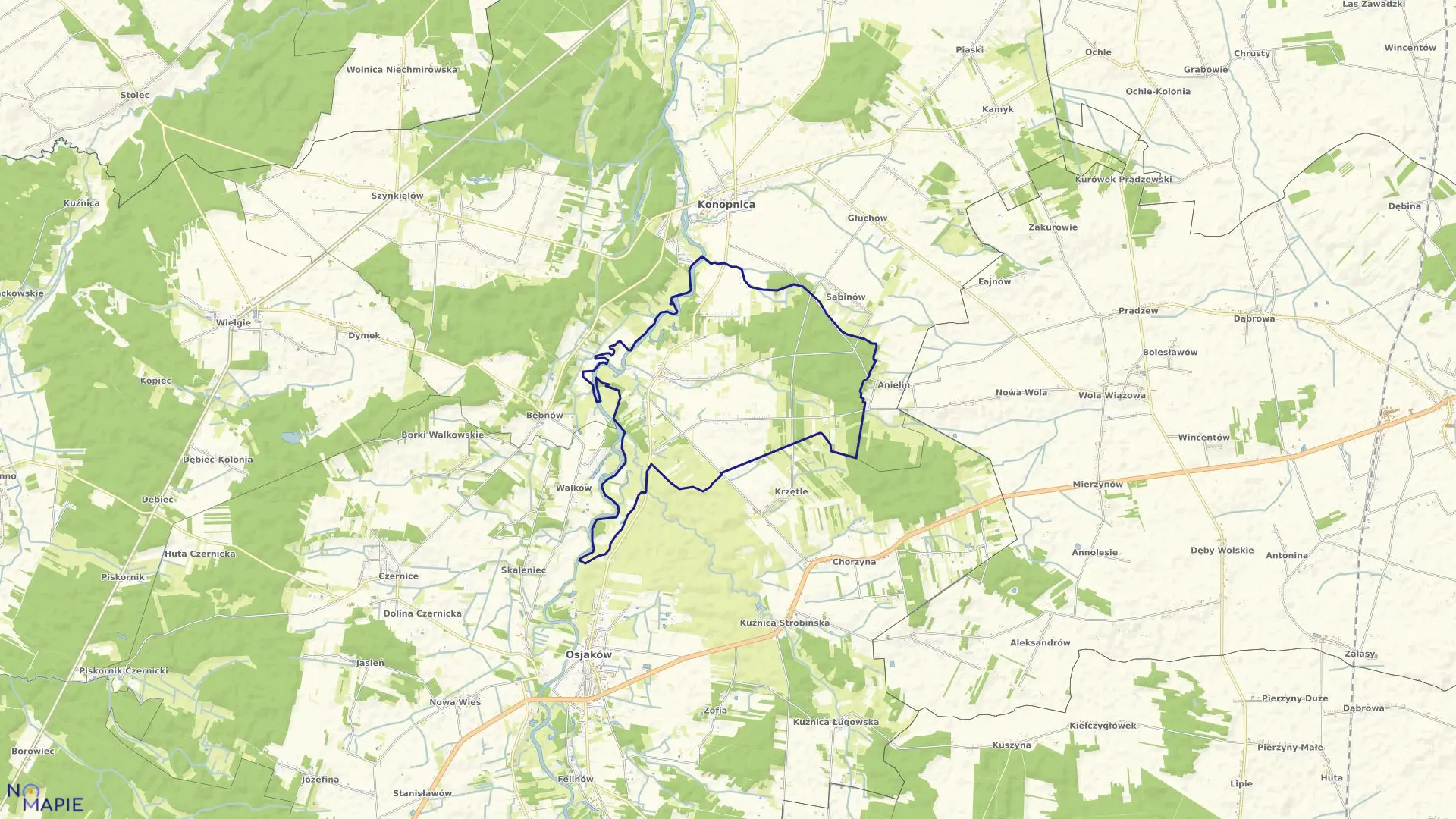 Mapa obrębu STROBIN w gminie Konopnica