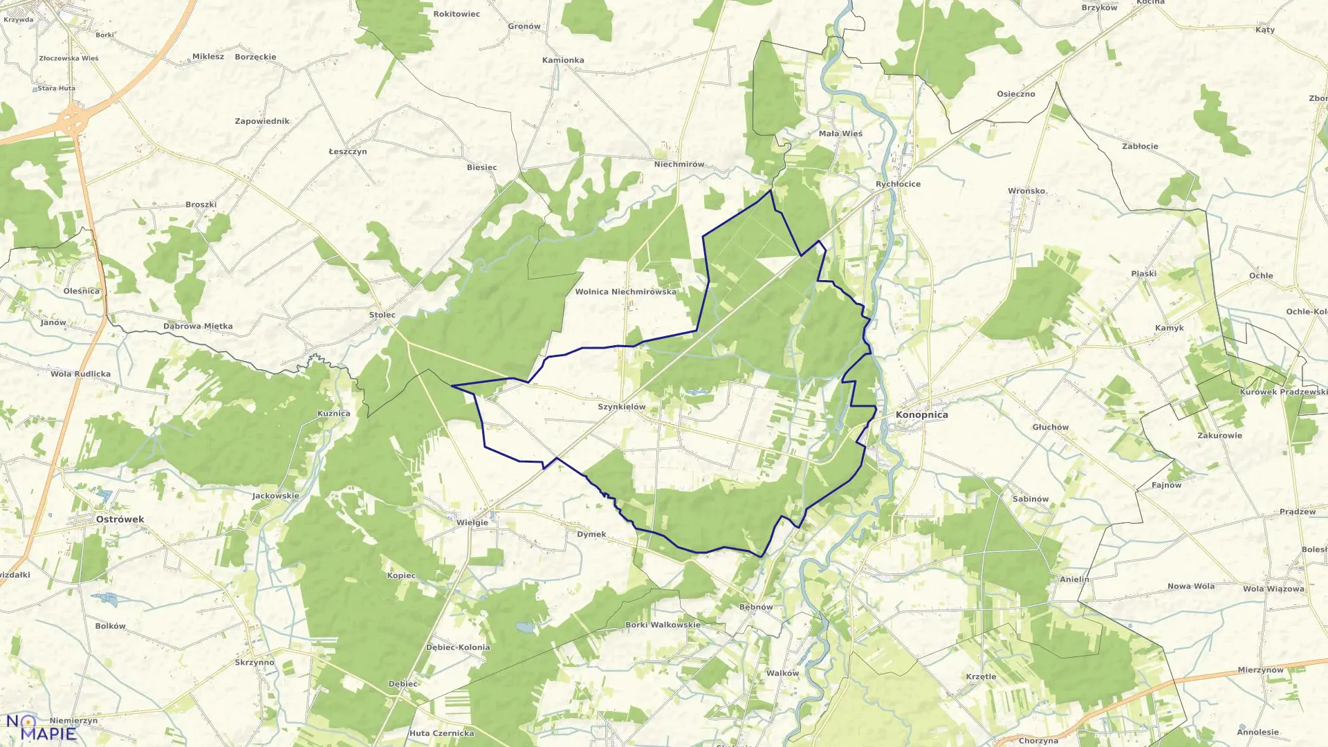 Mapa obrębu SZYNKIELÓW w gminie Konopnica