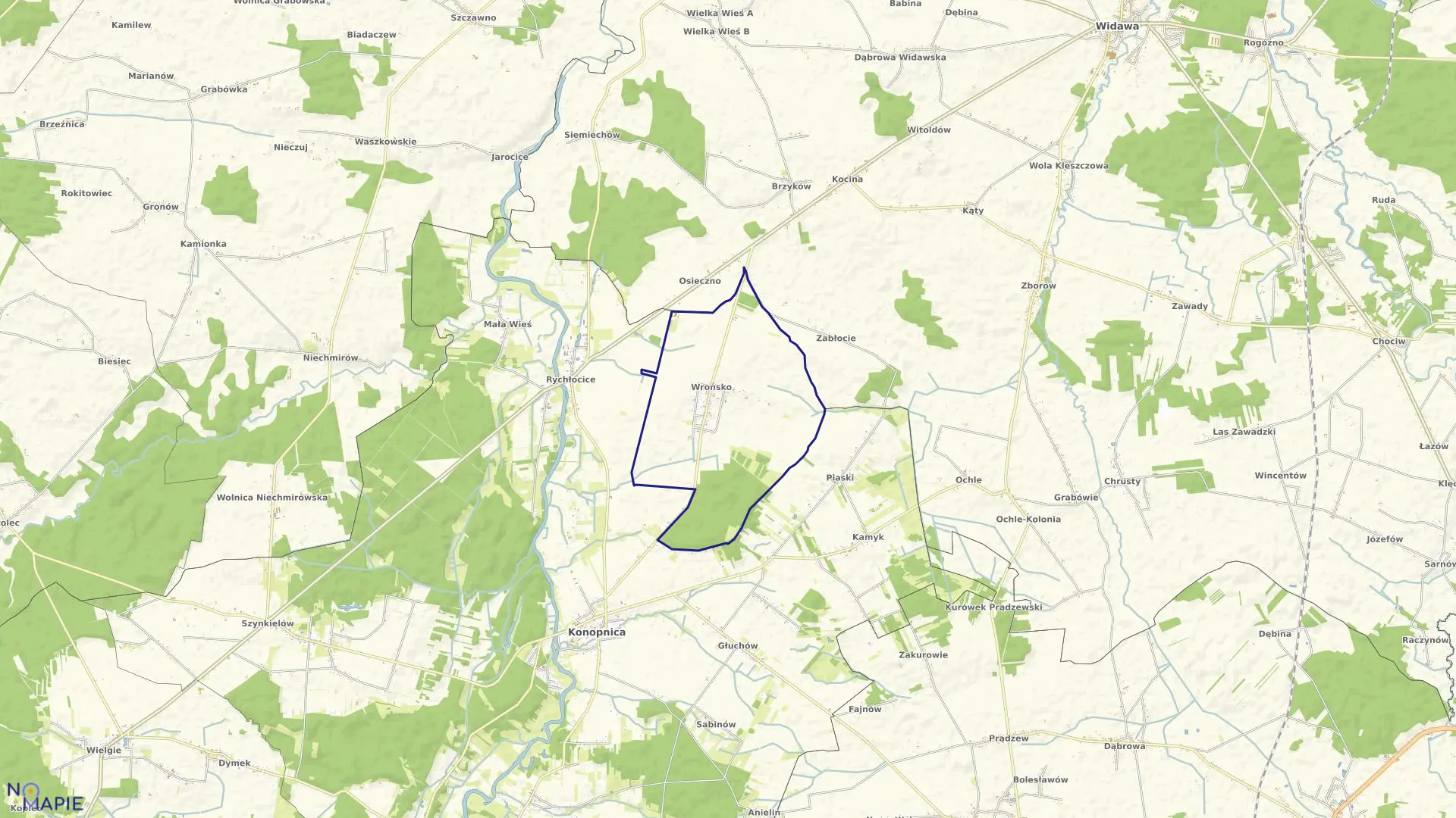 Mapa obrębu WROŃSKO w gminie Konopnica